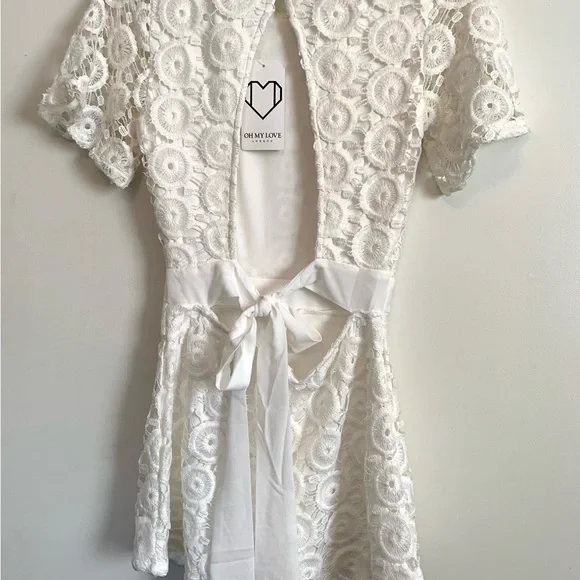 White Lace Romper coastal cowgirl beach chic NWT backless XS Oh My Love Summer - Picture 6 of 13